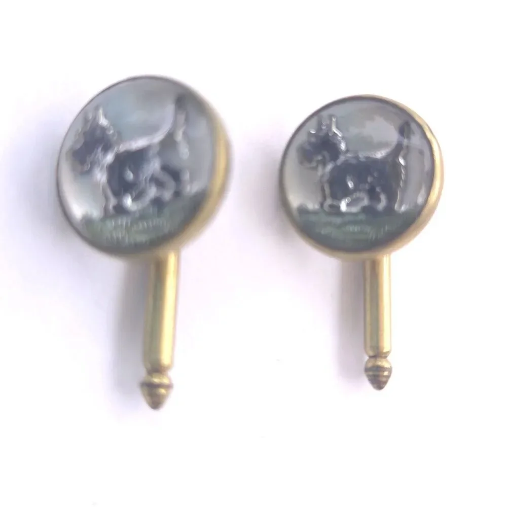 Vintage Scottie Dog Cuff Links Gold Tone Terrier Glass Cabochon Pair